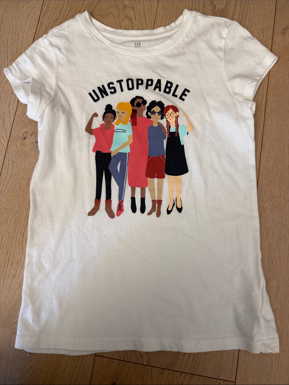 GAP White 'Unstoppable' Girls Graphic Tee with Multicolor Illustration